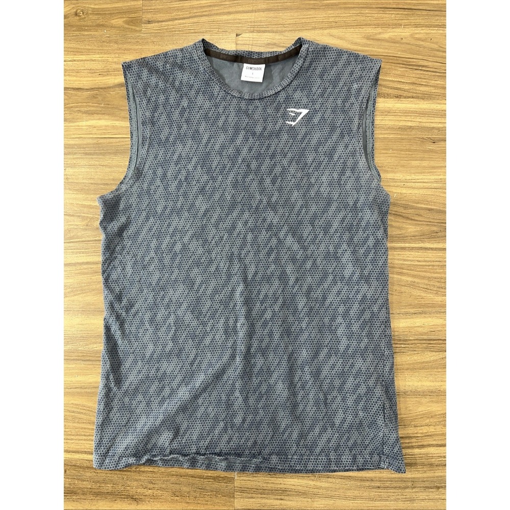 Gymshark Tank Sleeveless Top Mens Large Blue Hexagon Muscle Gym Workout Shirt
